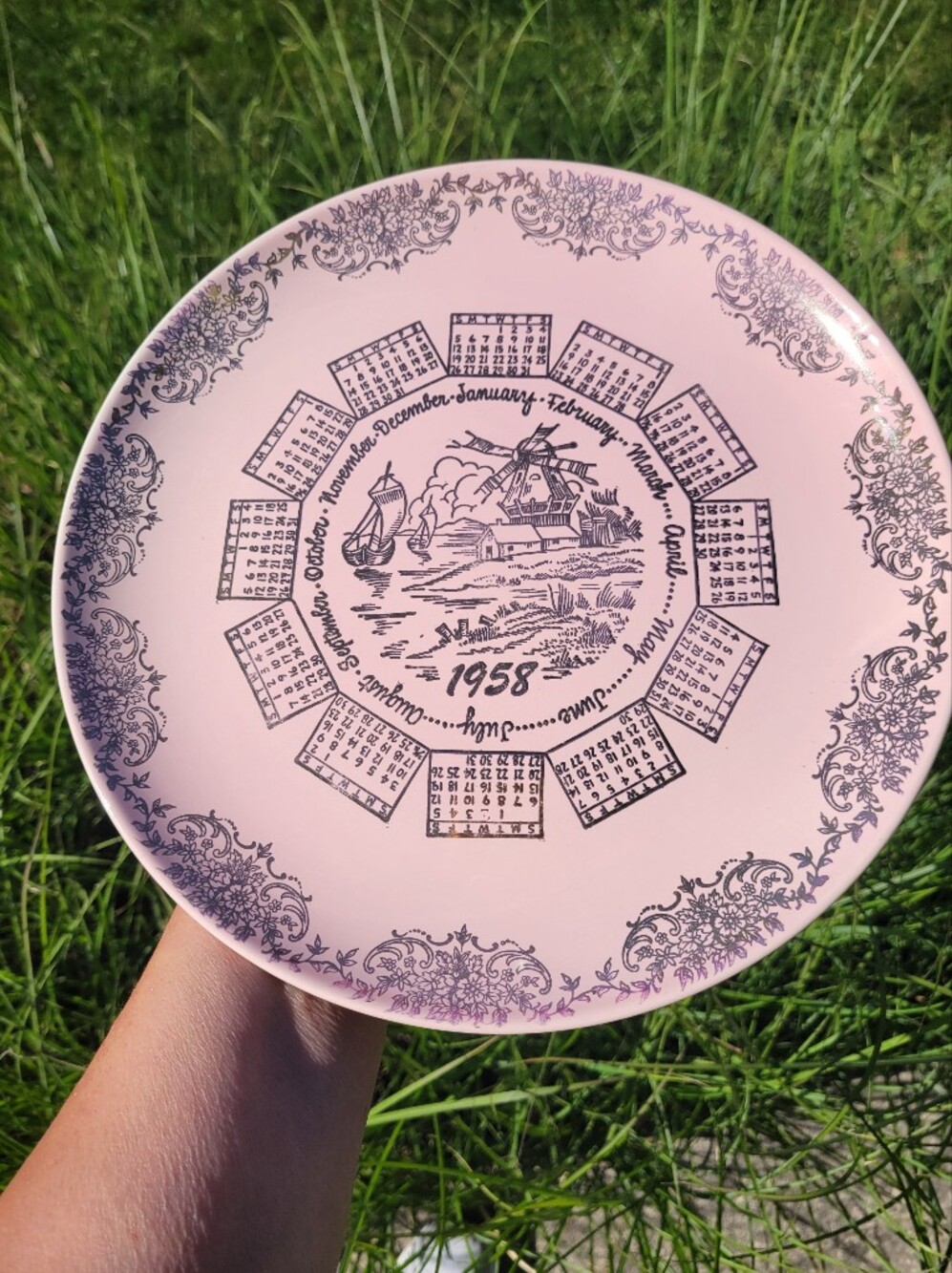 Vintage Pink 1958 Calendar Decorative Plate Taylor Smith Taylor Made in USA